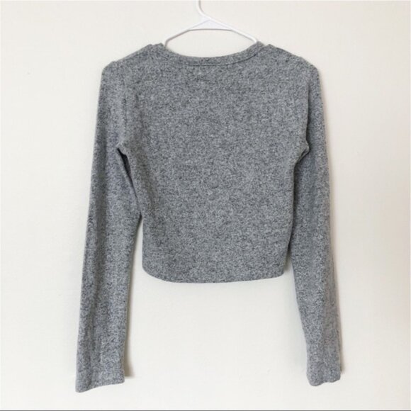 New ZARA Boxy Fitted Crop Sweater Small Heather Gray Long Sleeve Crew Neck - Picture 3 of 6